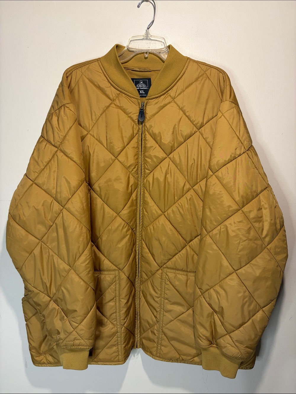 Vintage Foot Locker Yellow Brown Quilted Diamond Varsity Jacket Streetwear SZ XL